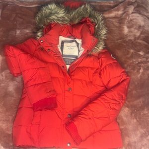 Abercrombie and Fitch Red Hooded Jacket. Brand Patch on the side